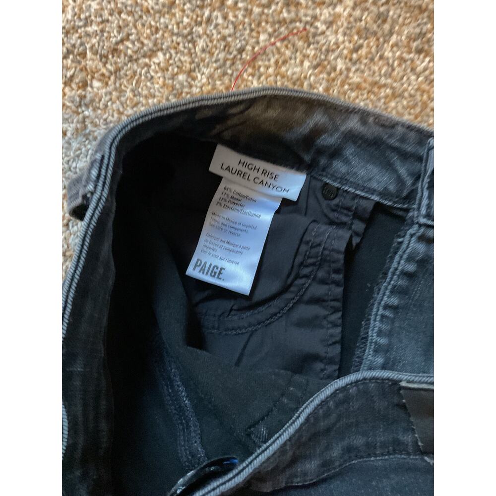 PAIGE Laurel Canyon High Rise Flare Jeans – Black Willow, Size 28 - Picture 7 of 7